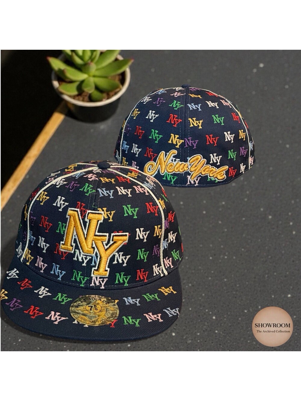 Phat Headz NY Monogram Fitted Hat 7 5/8 Black/blue/ Multicolor Optional Y2K DS